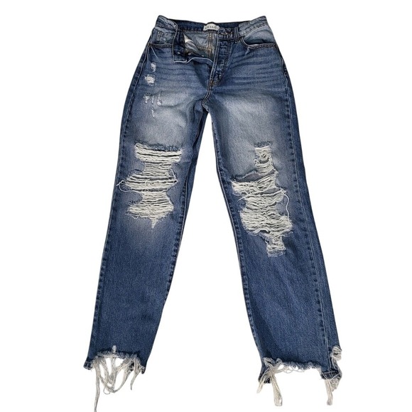 Cello Women's Blue Cropped Distressed Jeans Size 1 - Picture 1 of 10
